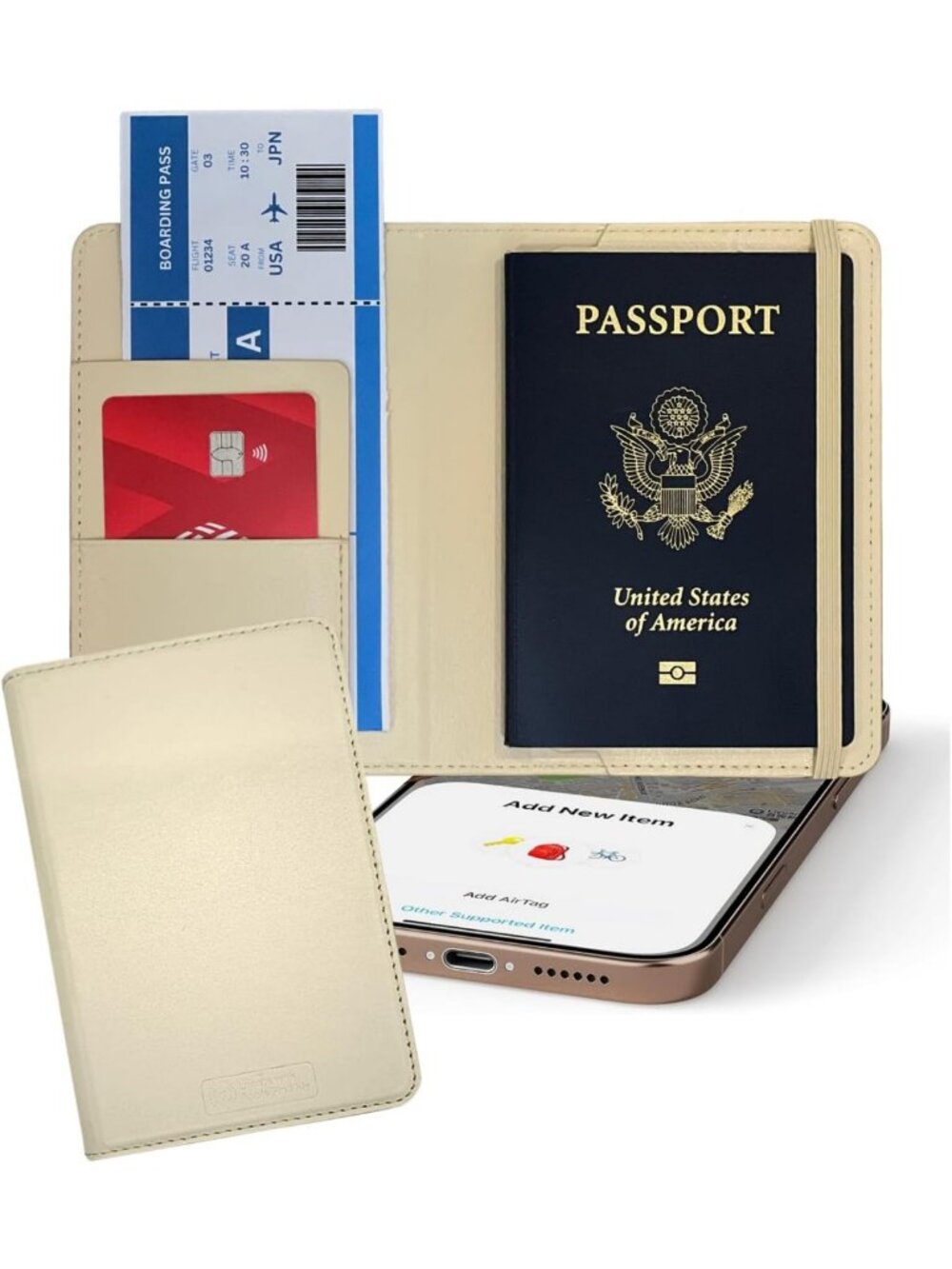 Stylish Travel Passport Holder with Wireless Charging Tracker - Milky White